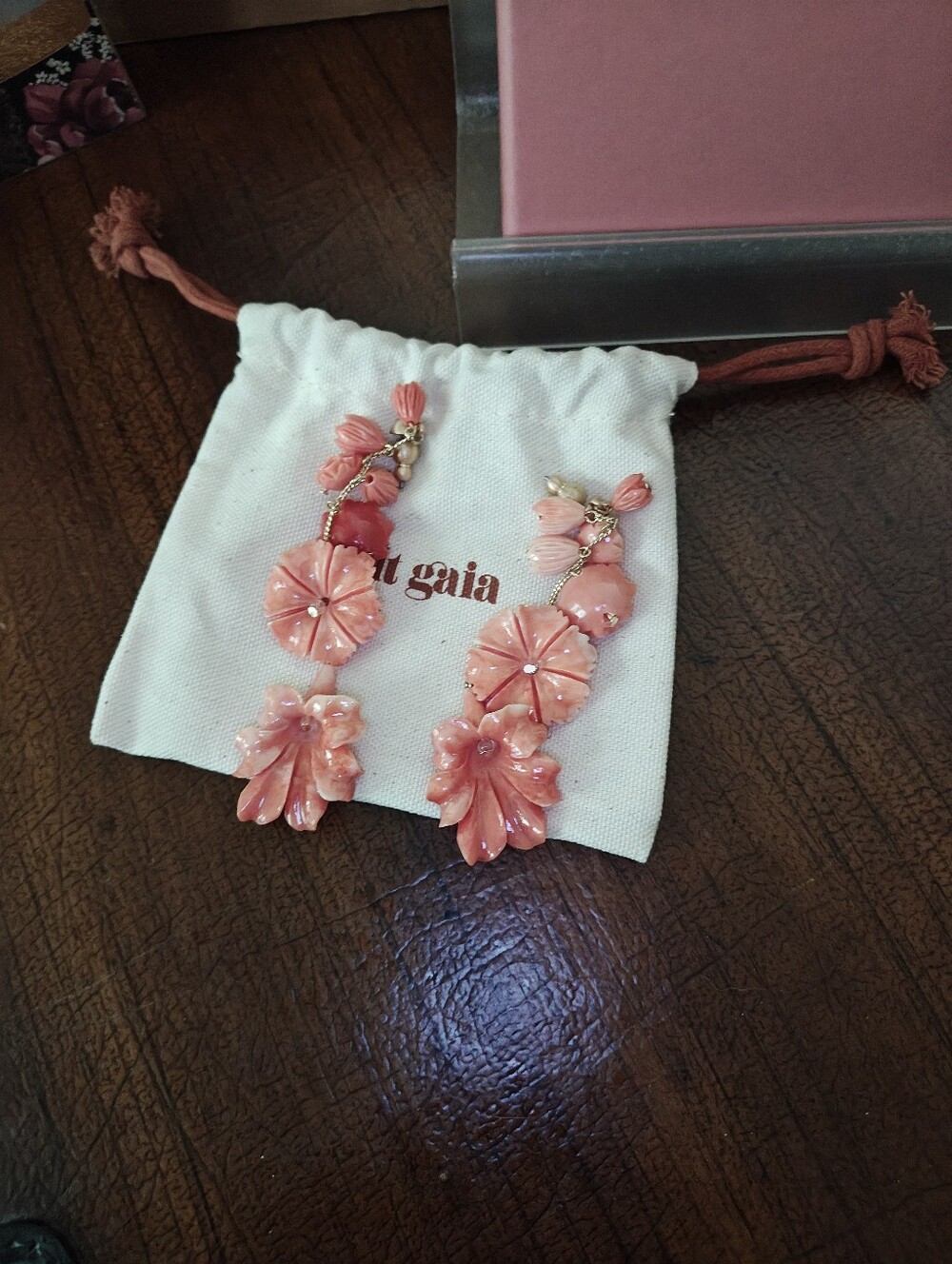 Cult Gaia Coral Floral Drop Earrings - Rose Color - - Picture 5 of 5